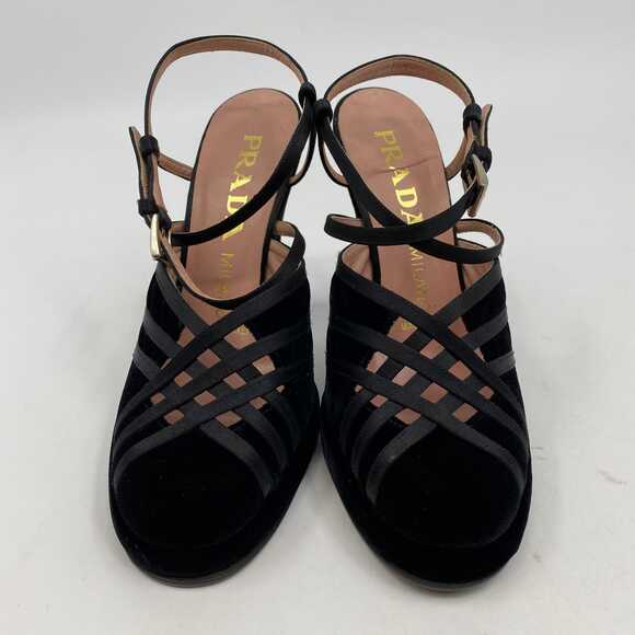 Prada Black Velvet Platform Strappy Heels | EU 36 / 5 US - Picture 5 of 10